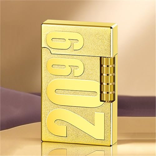 Accendino a fiamma morbida, accensione a scorrimento laterale, corpo sottile in metallo portatile, ricaricabile a butano, accendino retrò for candele, campeggio, regalo for uomo(Gold)