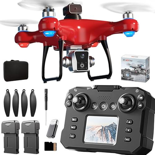 KY102 Drone avec contrôleur d’écran avec carte SD, Télécommande avec Écran LCD, Transmission en Temps Réel, Les deux batteries.