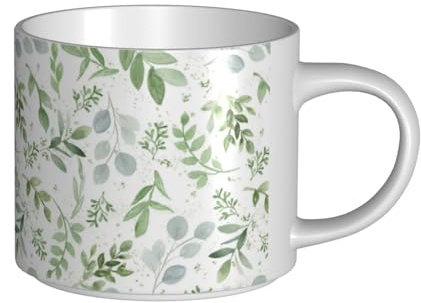 YWSOTRE Sage Green Leaves, Large-Capacity Ceramics Mug Tea Cup Coffee Mugs Ceramic Cup 450 ml