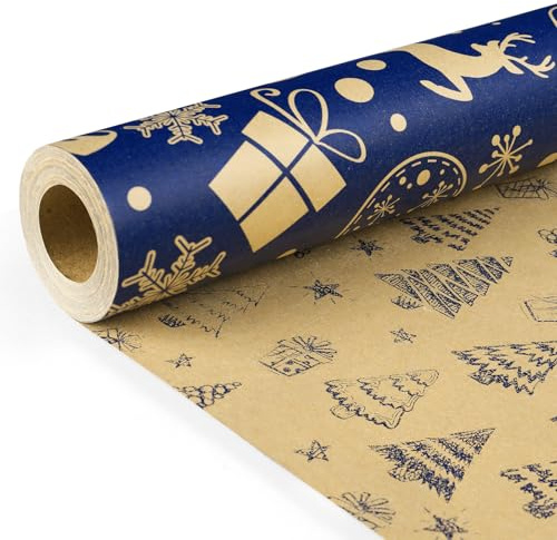 Christmas Wrapping Paper Roll Xmas Gift Wrap, Luxury Wrapping Papers 43cm*10m Double-sides Kraft Present Wrap Ornament for Secret Santa Claus Party New Year Festive Holiday