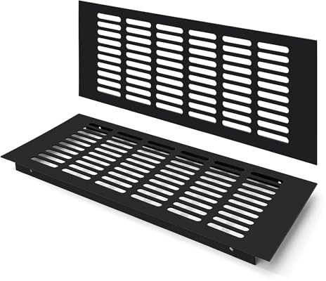Rejilla de Ventilación, Aleación de Aluminio Negro Metalica Rectangular de 350 x 150mm con Tornillos para Armario Estufa Zapatos Gabinete Fregadero Cocina Baño (2 Piezas/Negra)
