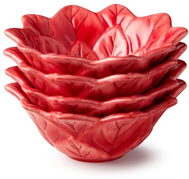 Winter Blooms Poinsettia Ice Cream Bowls – Set of 4 Red 3D Holiday Ceramic Floral Bowls for Ice Cream, Candy, Snacks & Desserts, Festive Christmas Tableware for Entertaining & Gift Giving