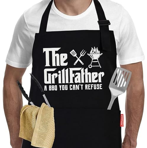 Fjquamitix King of the Grill, grembiule regolabile da uomo con 3 tasche, regalo divertente di Natale per lui, papà, figlio e marito, Il padre della griglia, Taglia unica
