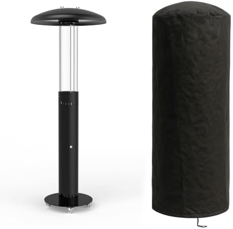 TEMPO STYLE - Estufa de pellets de exterior Lumea | Calefacción a 360° hasta 6 horas Potencia regulable 4,6-7 kW | Diseño moderno con ruedas | Incluye guantes, cepillo y Powerbank