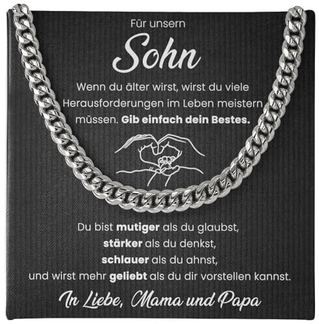 SOFIA FERRER Geschenk für Sohn, Kette Jungen Teenager, Geschenk Junger Mann, Halskette für mein Sohn mit Spruch Mutter Vater, Geburtstagsgeschenk, Weihnachten