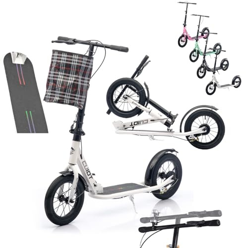 GHBXJX Scooter für Erwachsene & Jugendliche, Höhenverstellbarer Klapproller mit Korb, Tretroller luftreifen mit Handbremse und Fußbremse, bis zu 150kg, ideal Wahl für Pendler und Reisende,Schwarz