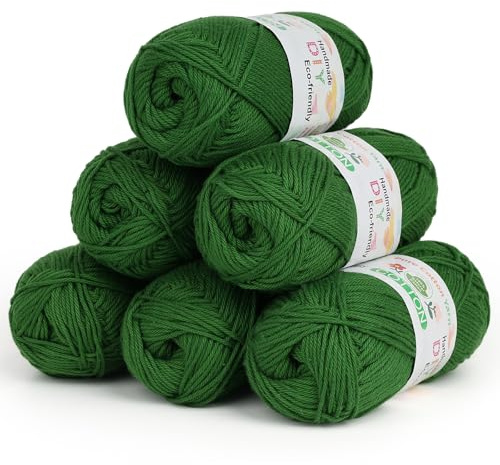 Coopay Wolle zum Häkeln, 100% Baumwolle zum Stricken, 6 x 50g Weiches Häkelgarn Baumwolle zum Häkeln, Babywolle Baumwolle für Pullover, Socken, Babydecke - Dunkelgrün