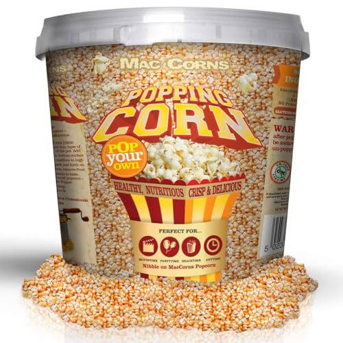 MacCorns - Top Grade Popping Corn 9kg | Resealable Mega Bucket + Scoop | Allergen Free | Premium Golden Kernels for Popcorn Machines, Air Poppers & Stovetop