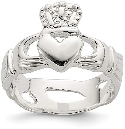 Ring aus 925er-Sterlingsilber, poliert, massiv, irischer Claddagh-Stil, keltischer Dreifaltigkeitsknoten, US-Größe 7, Schmuck für Damen, One Size, Metall Silber Sterling Silber, Kein Edelstein