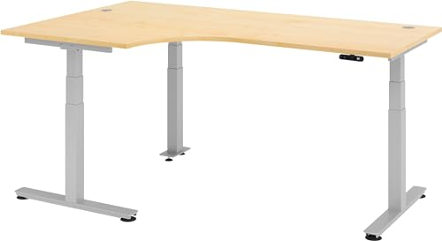 bümö elektrisch höhenverstellbarer Eckschreibtisch Ahorn 200x120 cm, Gestell Silber - Eckschreibtisch höhenverstellbar mit Memory-Steuerung, elektrischer l Schreibtisch L Form Ecktisch