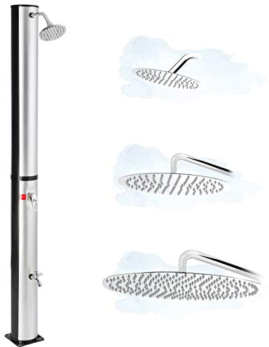 Steinkirch Solar Gartendusche 35L mit Edelstahl Duschkopf Ø 400 mm Pooldusche Campingdusche Außendusche mit Fußdusche und Einhebelmischarmatur Solardusche Garten Wassertemperatur bis 65°C