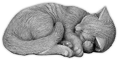 gartendekoparadies.de Schlafende Katze, Steinfigur, H. 11 cm, 4,5 kg, Grau, frostsicher aus Steinguss für Außenbereich