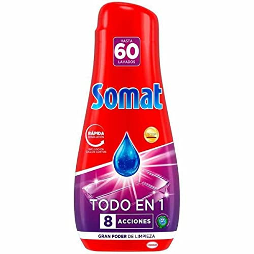 Somat Gel Todo en 1 (60 lavados), detergente lavavajillas con gran poder de limpieza, lavavajilla líquido para una vajilla limpia y brillante, jabón lavavajillas para ciclos cortos
