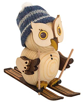 Kuhnert Figura de madera decorativa, minibúho esquiador, aprox. 7 cm, fabricado en Alemania