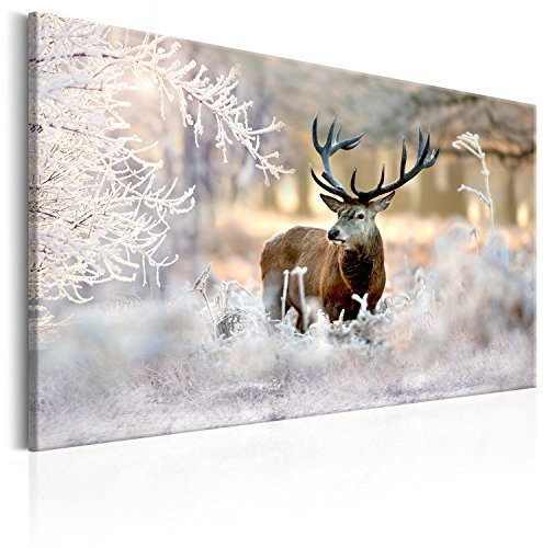 murando HandArt Bilder auf Leinwand Hirsch 1 tlg Leinwandbild Wandbilder Wohnzimmer Wanddekoration Moderne Kunst - Natur Tier Landschaft g-C-0057-b-b