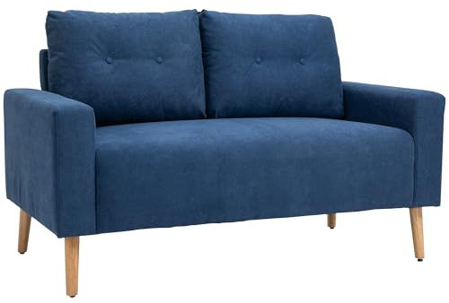 HOMCOM 2-Sitzer-Sofa Skandinavisches Design Abm. 145L x 76l x 88H cm Füße Massivholz Stoff Blau