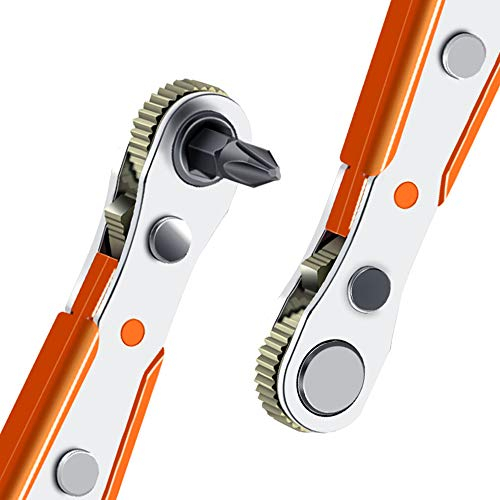 Ratschenschlüssel Magnetisch, 110 Mm 1/4 Mini Ratschen Schraubendreher Winkelschraubendreher mit High-Torque-Antrieb, Wendeschrauber für Gadgets, Autos, Häuser, Maschinen und andere Geräte