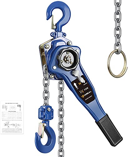 ANBULL Lever Chain Hoist 3300LBS 20FT, 1-1/2 Ton 6M Manual Ratchet Chain Puller Hoist w/G80 Galvanized Chain & Portable Hooks, lever block hand come along