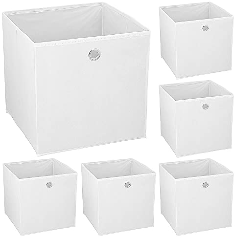 Murago - 6er Set Faltbox ca. 30x30x30 cm Weiß - Würfel Aufbewahrungsbox faltbar Aufbewahrungskörbe Einschub Korb Boxen Box Stoff Regalkorb Klappbox