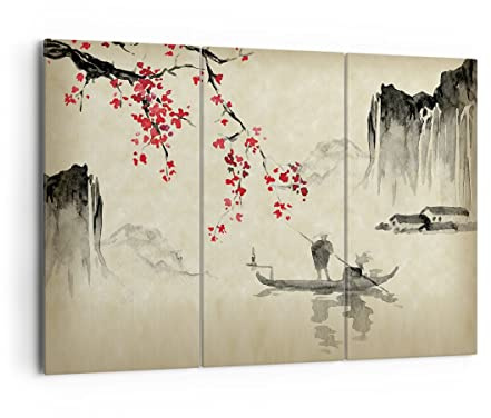Lienzos decorativos 165x110cm Cuadro Sobre Lienzo Moderno Flor Cerezas Japón Grande XXL Dormitorio Cuadros Pared Imágenes Tríptico 3 Piezas Cuadros Decoracion Salon Wall Art Prints CE165x110-5020 | Flor de cerezas Japón Cuadro Decorativo XXL Juego de 3 Piezas Salón Arte de Pared Decoración de Pared ARTTOR