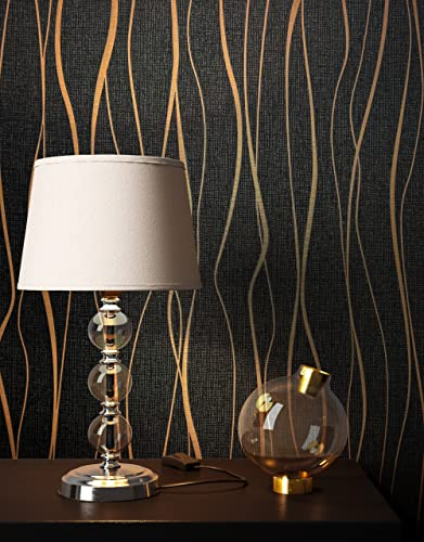 Newroom carta da parati Neri Lucido Chiaro Tessuto non Tessuto - Annata Oro Bronzo Strisce Linea Moderna