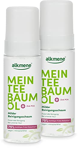 alkmene Il mio olio di tea tree schiuma detergente viso 2 x 150 ml – Riduzione dei brufoli 75% confermata – Olio di tea tree naturale – Vegan & Ecologico – Schiuma di lavaggio per pelli impure –