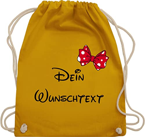 Turnbeutel Rucksack - Aufdruck selbst gestalten - Wunschtext mit Schleife I - Unisize - Senfgelb - jga beutel stoffbeutel name personalisierte freundin sportbeutel sporttasche für kindergarten