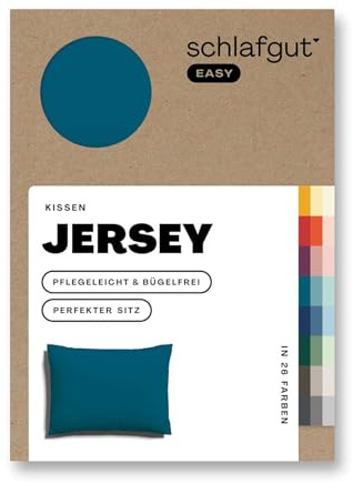 schlafgut Easy Jersey Kissenbezug 40x60 cm 100% Baumwolle, Petrol Deep | Kopfkissenbezug, Kissenhülle, Petrol, Jersey, Ton-in-Ton Reißverschluss, bügelfrei, OEKO-TEX, atmungsaktiv