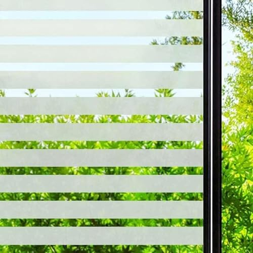 DARUITE Window Film Privacy Film for Glass Windows, Reusable Self Adhesive Stripe Frosted Window Films for Living Room, Kitchen, Front Door, Office (30x200cm, Wide Striped)