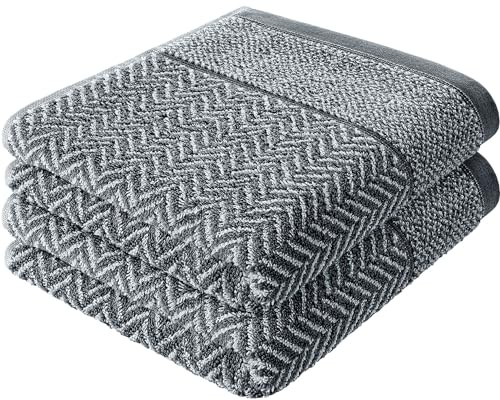 herzbach home Handtuch Duschtuch Set 100% Baumwolle Gemustert (Anthrazit/Weiß, 2 Duschtücher 70x140 cm)