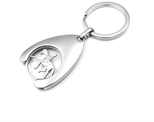 JA Horse Porte-clés avec jeton de caddie - En métal - En forme de goutte d'eau - Argenté, Dressage, 7.5 cm