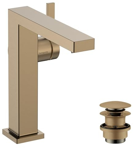 hansgrohe Tecturis E - Waschtischarmatur mit Push-Open Ablauf, energiesparend (CoolStart), Wasserhahn Bad mit Auslauf Höhe 173 mm, Mischbatterie wassersparend (EcoSmart+), Brushed Bronze, 73040140