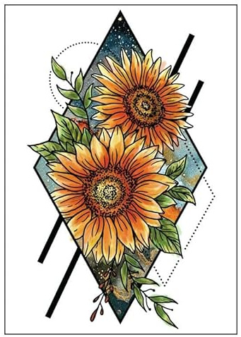 Handbemalte Brillante Sonnenblumen-Temporäre Tattoo-Aufkleber Für Männer Und Frauen Hübsche Frische Wasserfarbe Wasserfest Und Langlebig Tattoo-Aufkleber Fake-Tattoo