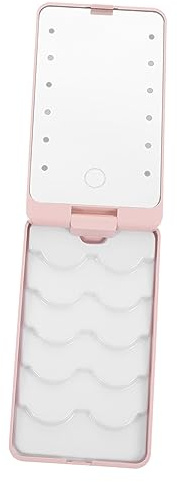 Angoily Led Eyelash Storage Box with Lighted Makeup Mirror Compact Lash Organizer Travel Case 6.29X3.50X0.98In
