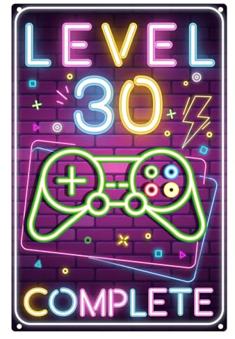 Retro Blechschild 30. Geburtstag Männer, Level 30 Complete, 30 Jahre Geburtstag Deko, lustiges Geburtstagsschild 30, Geschenk Geburtstagsgeschenk für Jugendliche Männer Zocker, Metallschild 20x30cm