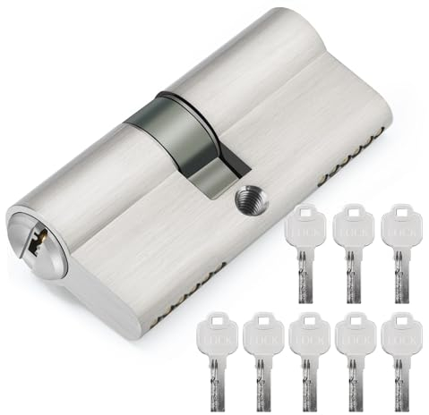 Hengsong Cilindro de cierre 30/30 con 8 llaves, cilindro de perfil para puerta de casa, cerradura de puerta interior, aprox. 6 cm x 1,5 x 3 cm, plateado