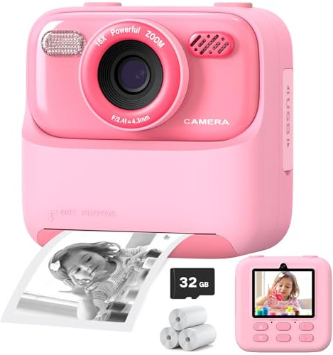 Appareil Photo Instantané Enfant, 1080P HD Vidéo Selfie Caméra Enfant pour Enfants avec Carte de 32 Go et Papier Photo Imprim, Noël et anniversaire Cadeau Jouet pour Filles Garçons Adolescent 3-12 Ans