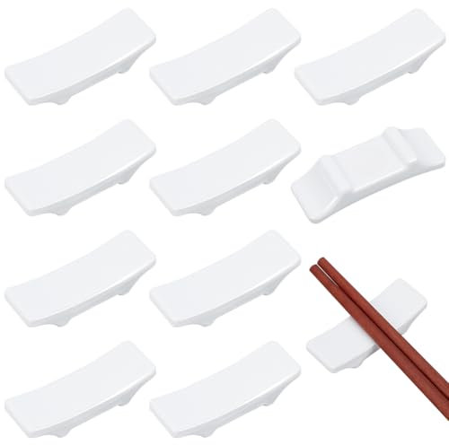 PLIGREAT 10 palillos blancos de cerámica china, soporte para palillos para sushi japonés, restaurante chino, restaurante, cuchara, tenedor, soporte para decoración de mesa de comedor