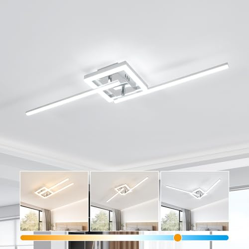 Dorlink Lampara Techo LED Dimmerabile, 22W Lampara Techo Dormitorio Girevole DIY, 3000K/4000K/6500K Plafon LED Techo Ondas, Lamparas de Techo Salón Plata, Lamparas Techo para Cocina, Comedor, 82CM