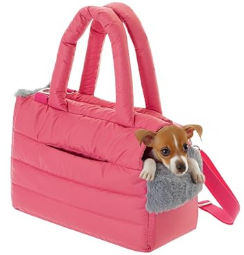 PillowPrim Hundetasche, Welpentasche - Tragetasche für kleinen und mittleren Hund, Katze - S - bis 5 kg, Tasche für unterwegs, Hundetrage mit Karabiner, Dog Carrier, Transporttasche, Himbeerfarben