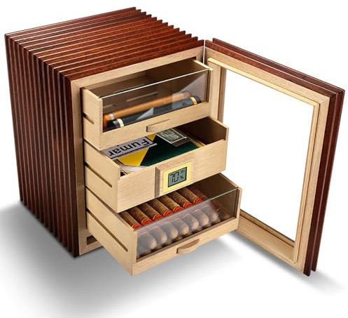 Good Homie Armadietto Humidor per Sigari, con 3 Cassetti più Grandi 1 Umidificatore, Igrometro Digitale, Ampia Finestra Prospettica, capacità di Circa 115 Conteggi, Ottimo Regalo per papà