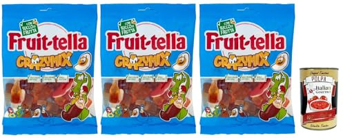 Fruittella Crazy Mix - Goma elástica (varios sabores de frutas, sin gluten, 3 x 175 g + Polpa italiana Gourmet 400 g)