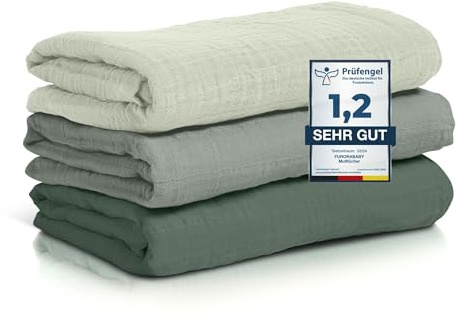 Spucktücher Baby Waschlappen 25x25cm (super-Soft Musselin Bio-Baumwolle) Mulltücher Baby, Oeko-TEX 100 Waschlappen Neugeborene (60 Grad waschbar) Babywaschlappen Set (Grün N, 80 x 80 cm)