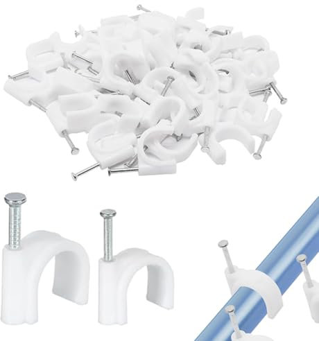 MEXRUMI 200 Pezzi Morsetti Per Cavi, 2 Dimensioni Durevoli Chiodi Rotondi Morsetti Per Cavi, Morsetti A Chiodo, Fissaggi Per Cavi, Parete Morsetti Per Cavi, Cavo Elettrico, Bianco (4Mm 6Mm)