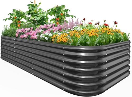 Quictent Hochbeet 240×120×62 cm verzinkt | Metall Hochbeet, Gartenbeet, Pflanzkasten, rostfrei, Drainage, einfache Montage, wetterfest, Stabiles Frühbeet Ohne Boden