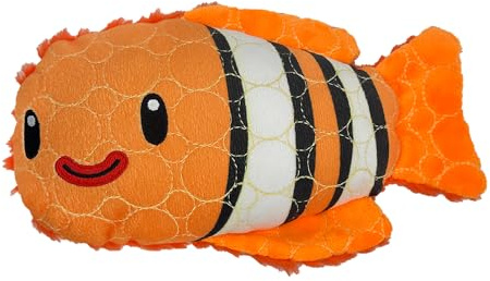 BITE FORCE Deep Sea Slitstark plysch hundleksak - Framställd av kevlar, flerskiktad med förstärkta sömmar. Pipleksak för interaktiv lek. Perfekt för djur med starkt bett (Clown Fisk)