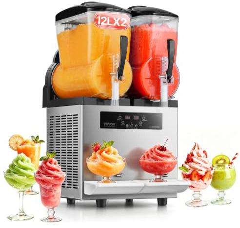 VEVOR Máquina de Granizados Comercial con Tanque Doble de 12 L x 2 Máquina para Hacer Batidos de Acero Inoxidable Máquina para Hacer Granizados para Fiestas en Hogar, Restaurantes, Cafeterías, Bares