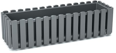 Window Box Flower Pot Planter 2 Sizes 4 Colours Rustic Slat Farm House Design Rectangle Garden Patio Decoration Pot (Grey, Large - 58cm)