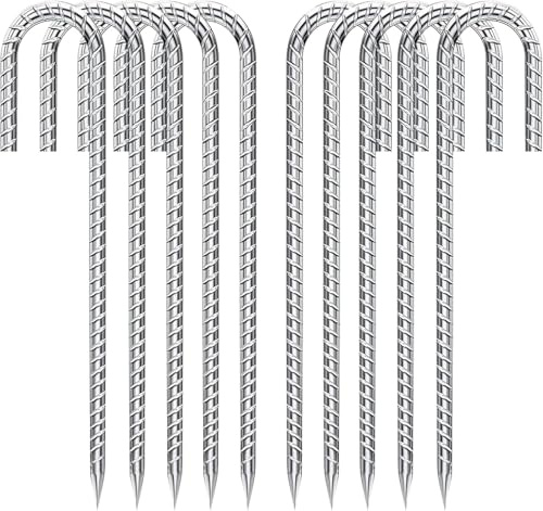 10 estacas de anclaje de suelo para trampolín de 30 cm, acero galvanizado, acero inoxidable, estacas de rebar para toldos, camping, cobertizos de jardín, columpios con punta de cincel
