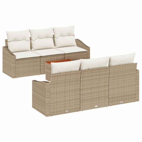 vidaXL Trädgårdsoffset 7 pcs Beige och gräddfärgad konstrotting, Trädgård och Terrass, Modern Rattansoffa, UV-resistenta Material, Modulär Ute-soffa, Loungeset för Uteplats